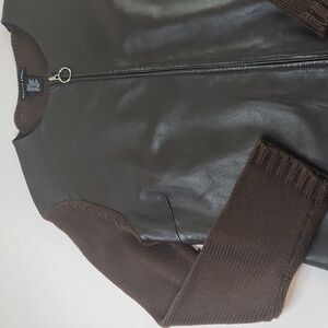 Maurice Sasson Vintage Brown Leather Sweater Jacket.  Size M